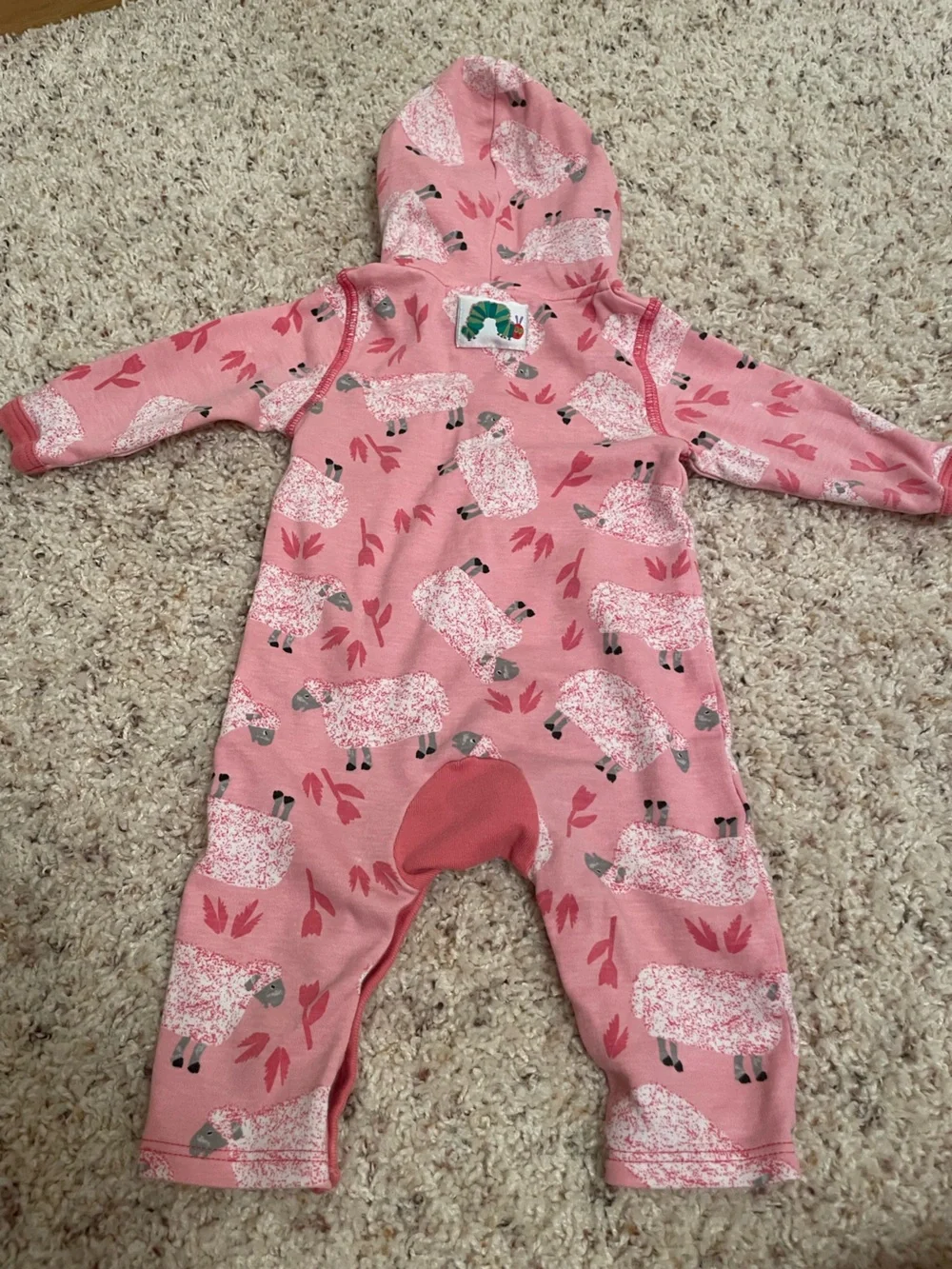 Eric Carle Pink Hooded One-Piece Romper Sheep Lamb 100% Cotton 6-9 months
